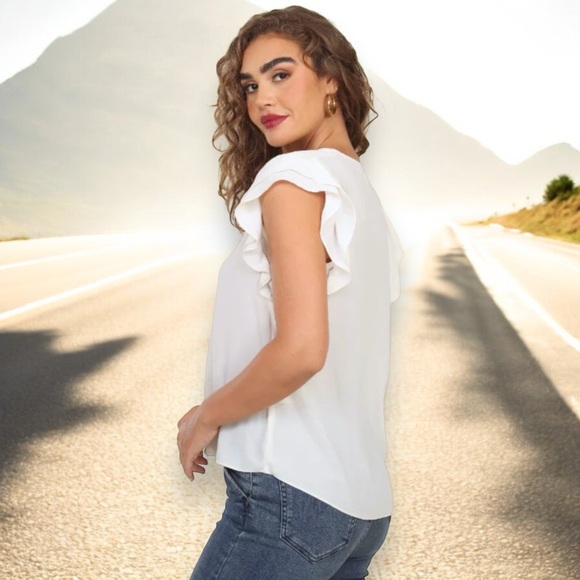 Fantastic Fawn Vanilla Smocked Flutter Sleeve V Neck Tee - Picture 4 of 14